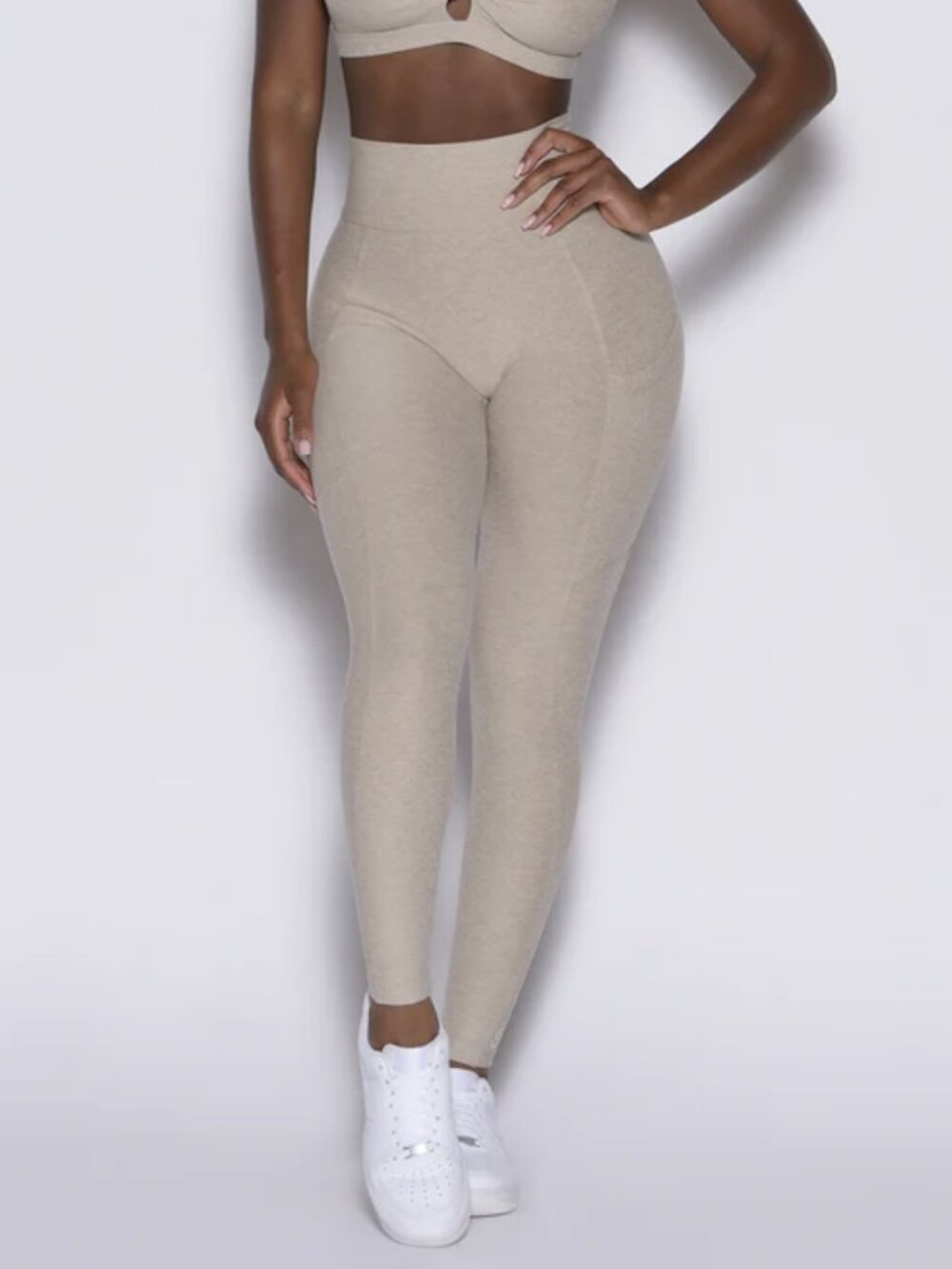 Bombshell Sportswear Curves Leggings Taupe Scrunch High Rise Pocket Buttery Soft